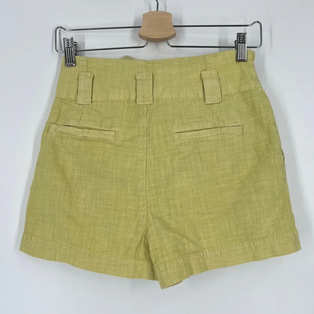 Free People Yellow Paperbag Shorts 0 High Rise Belted Boho Coastal‎ Summer